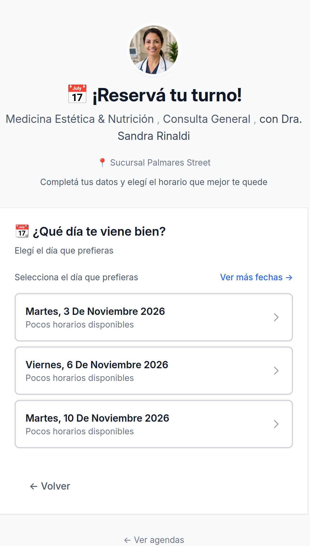 Reserva online: elegir fecha